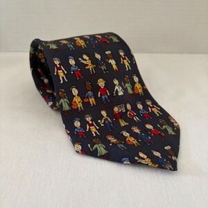 Save the Children Mens Silk Tie Navy Blue People Occupations Print Made in USA